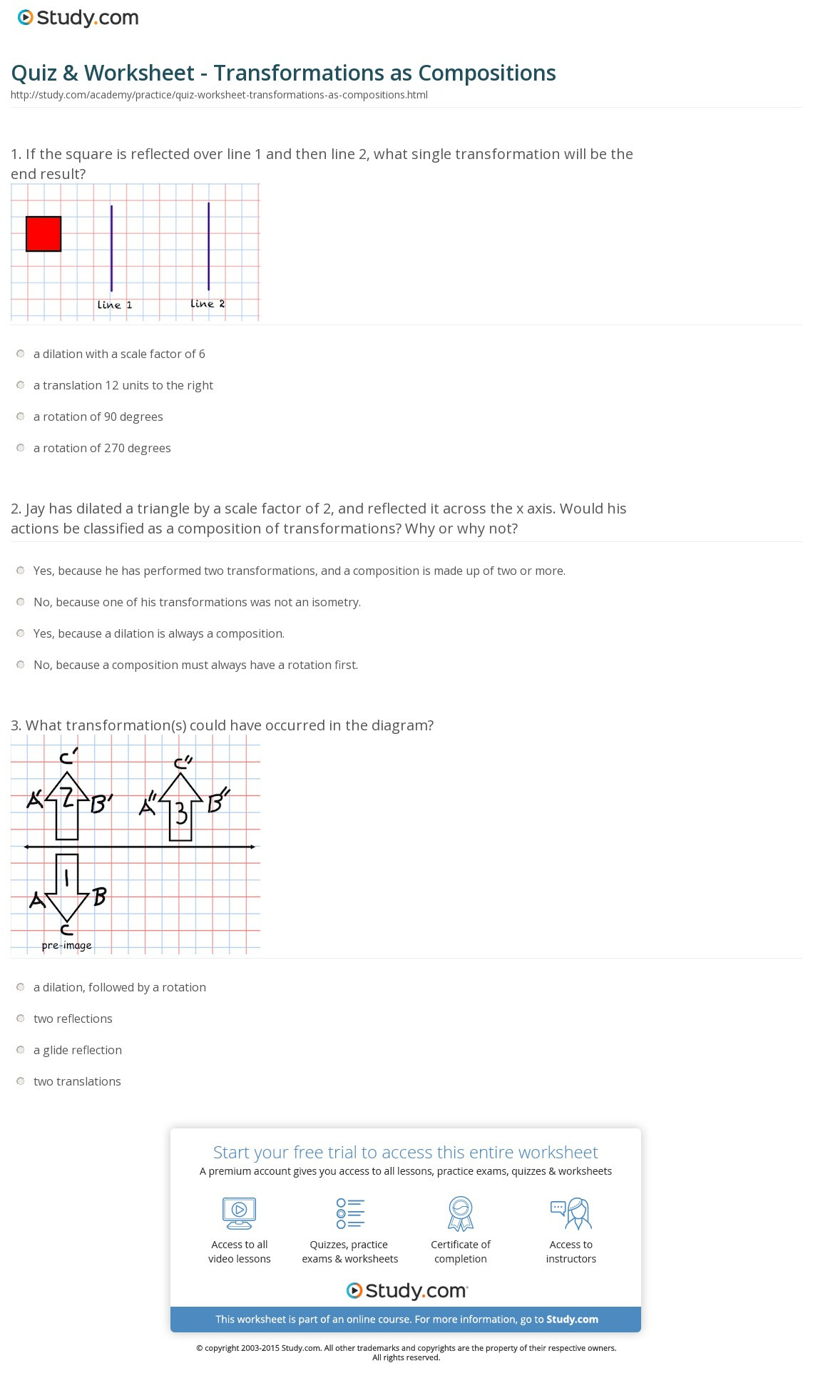 Quiz  Worksheet  Transformations As Compositions  Study