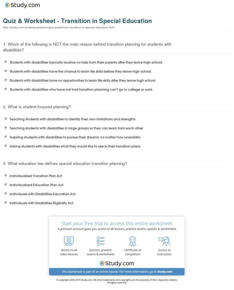 Quiz  Worksheet  Transition In Special Education  Study