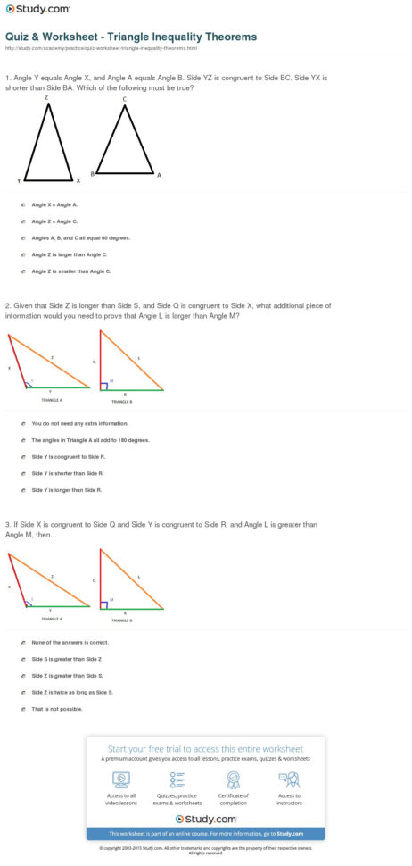 Quiz  Worksheet  Triangle Inequality Theorems  Study