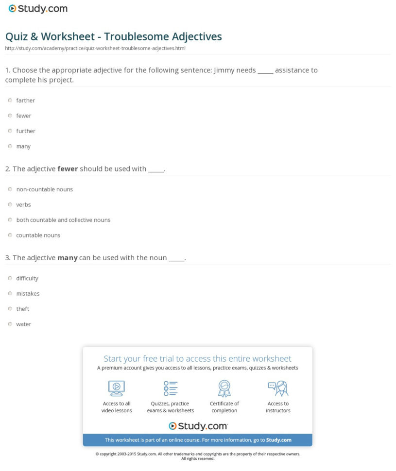 Quiz  Worksheet  Troublesome Adjectives  Study