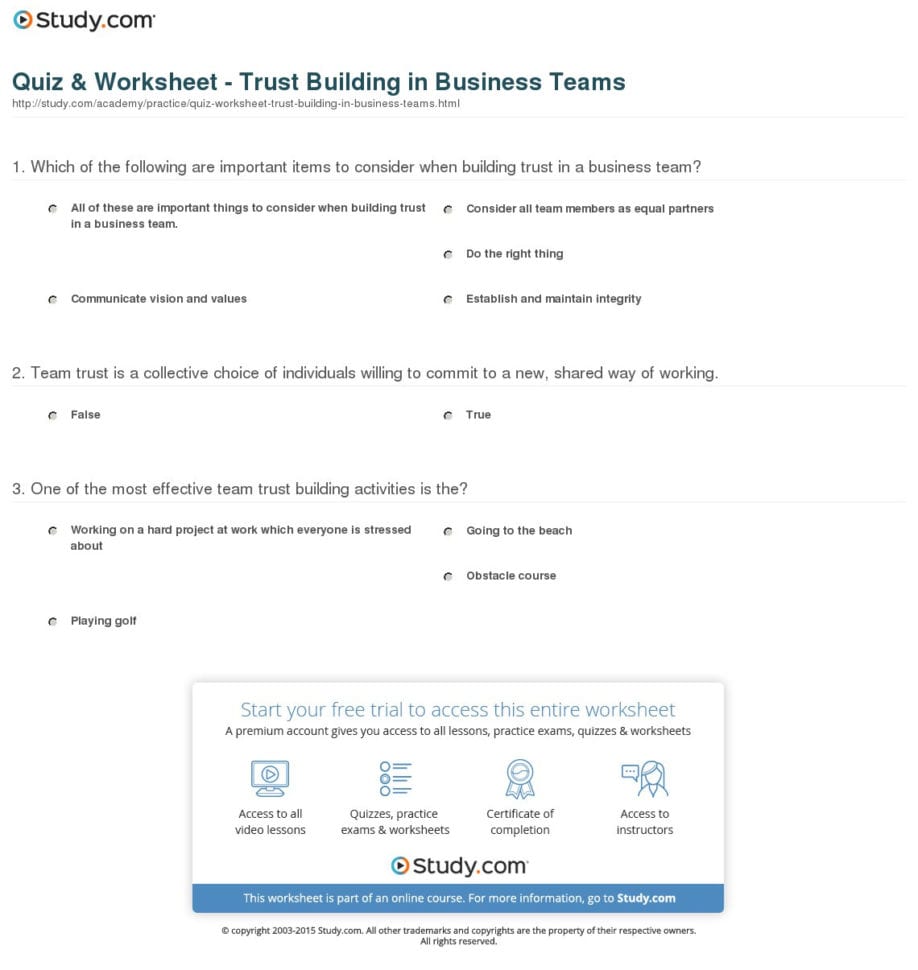 Quiz  Worksheet  Trust Building In Business Teams  Study