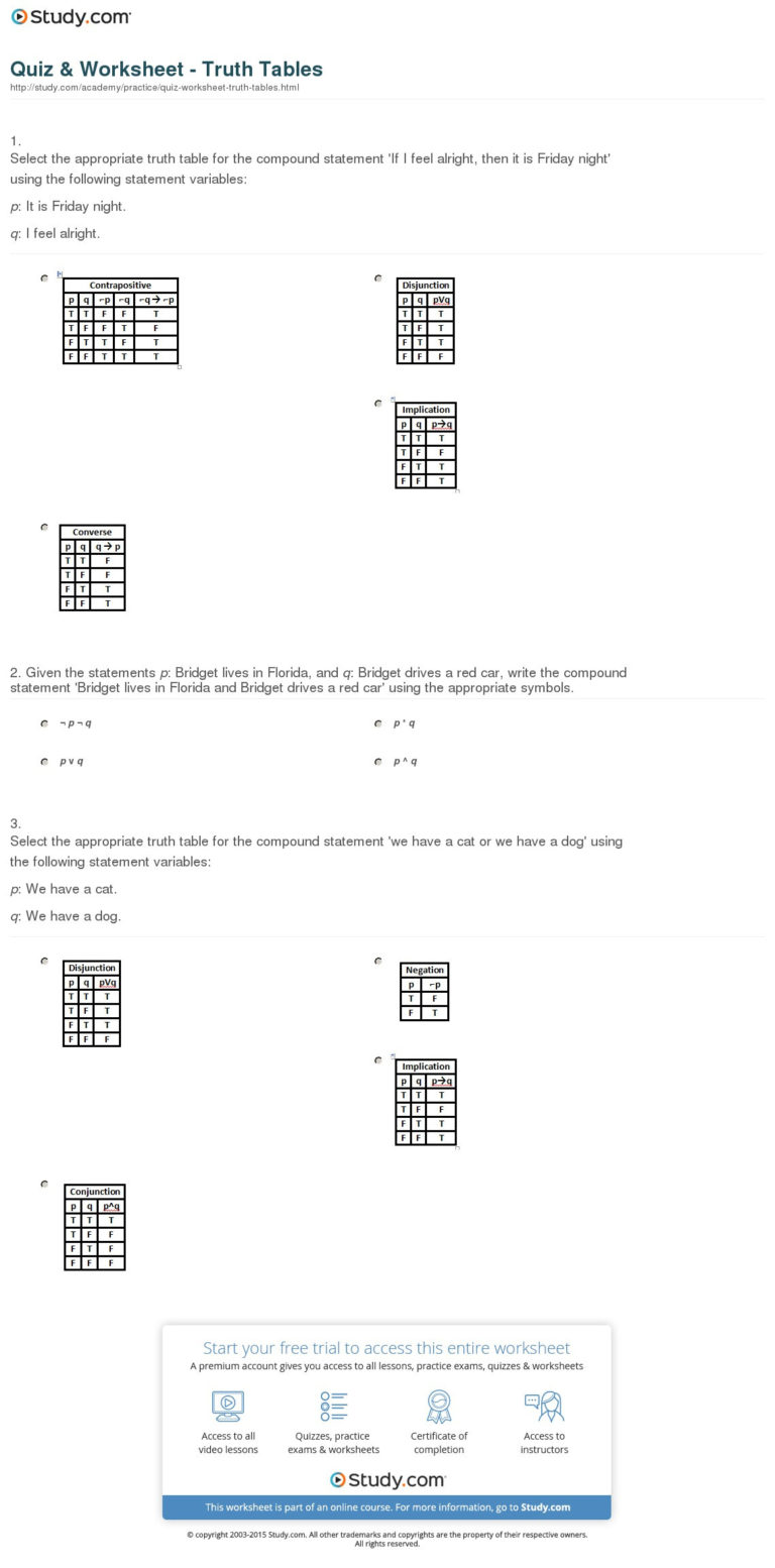 Truth Table Worksheet With Answers — db-excel.com