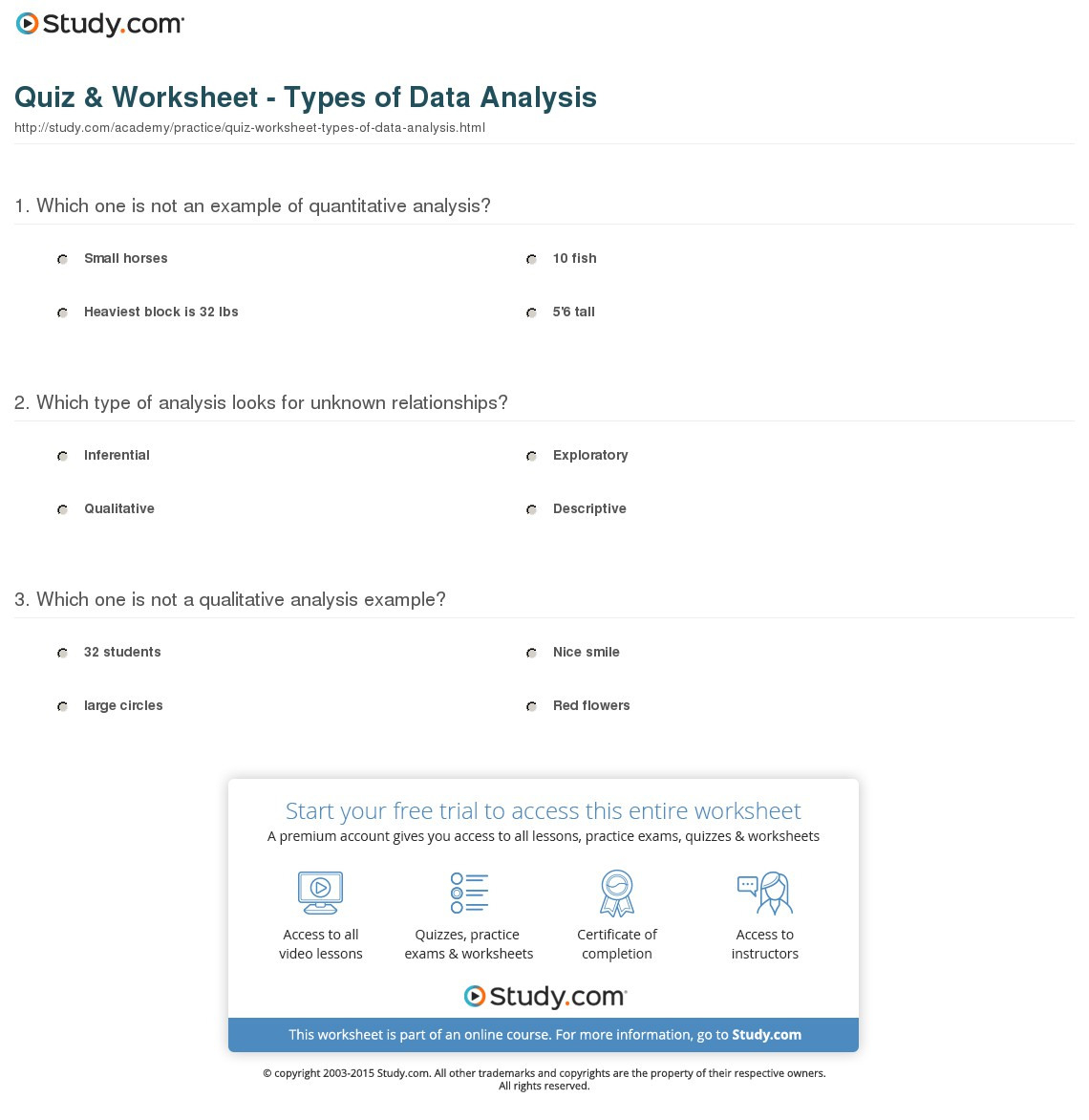 Quiz  Worksheet  Types Of Data Analysis  Study