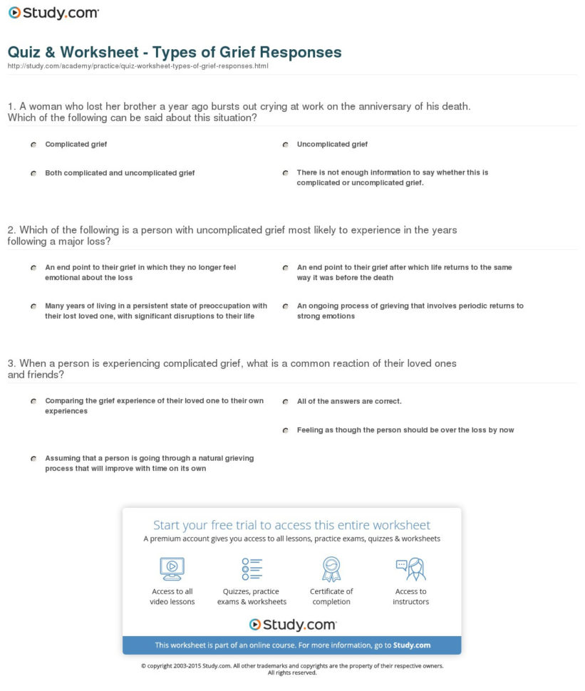 Quiz  Worksheet  Types Of Grief Responses  Study