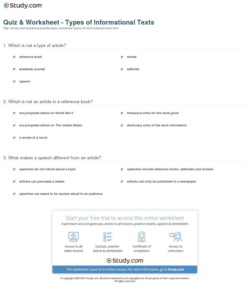 Quiz  Worksheet  Types Of Informational Texts  Study