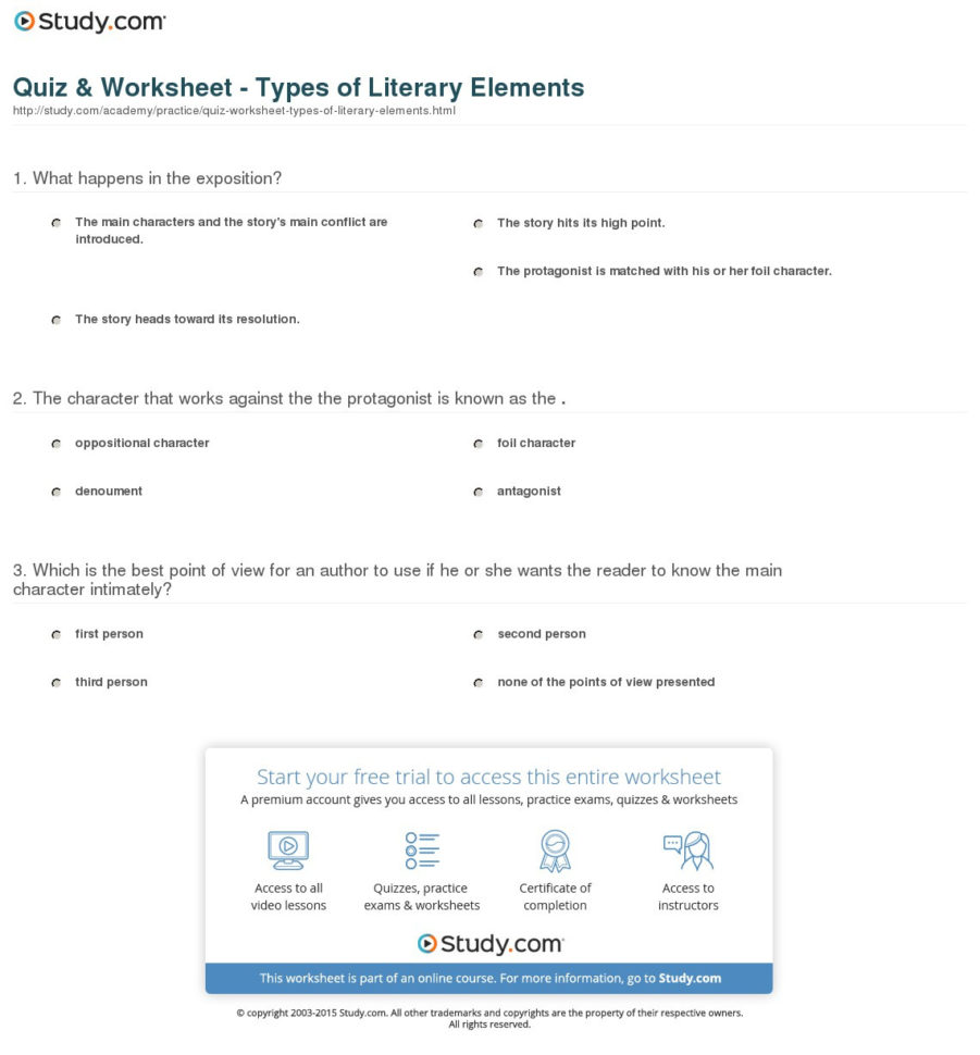 Quiz  Worksheet  Types Of Literary Elements  Study