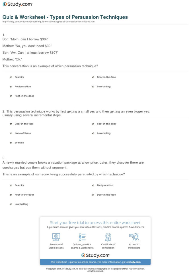 Quiz  Worksheet  Types Of Persuasion Techniques  Study