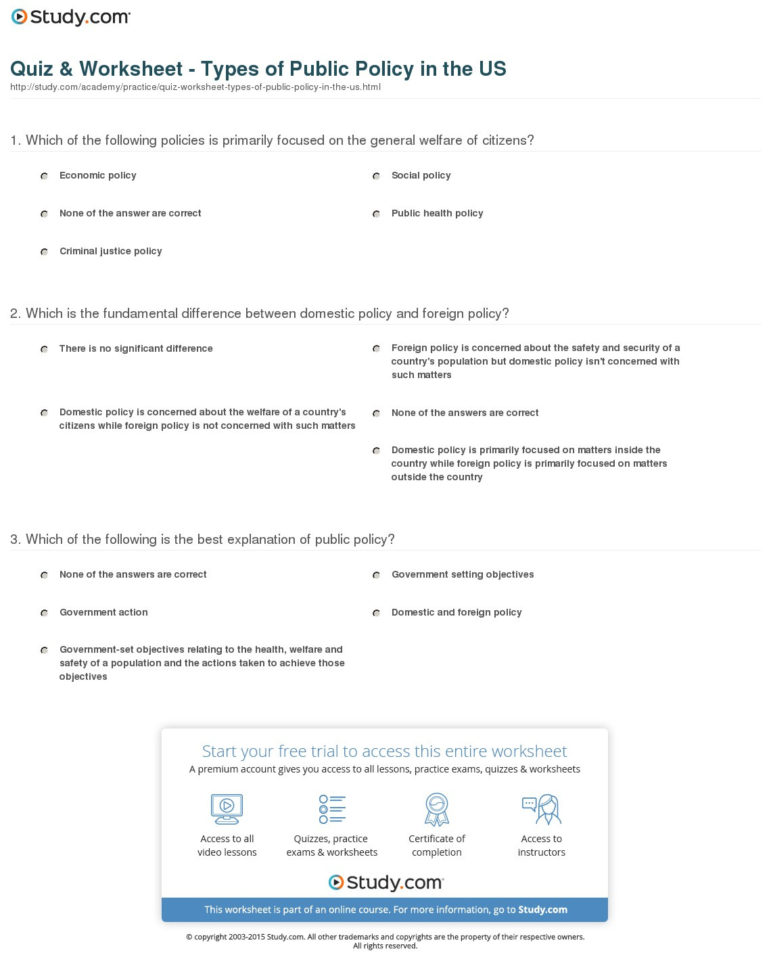 Quiz  Worksheet  Types Of Public Policy In The Us  Study Quiz  Worksheet  Types Of Public Policy In The Us  Study