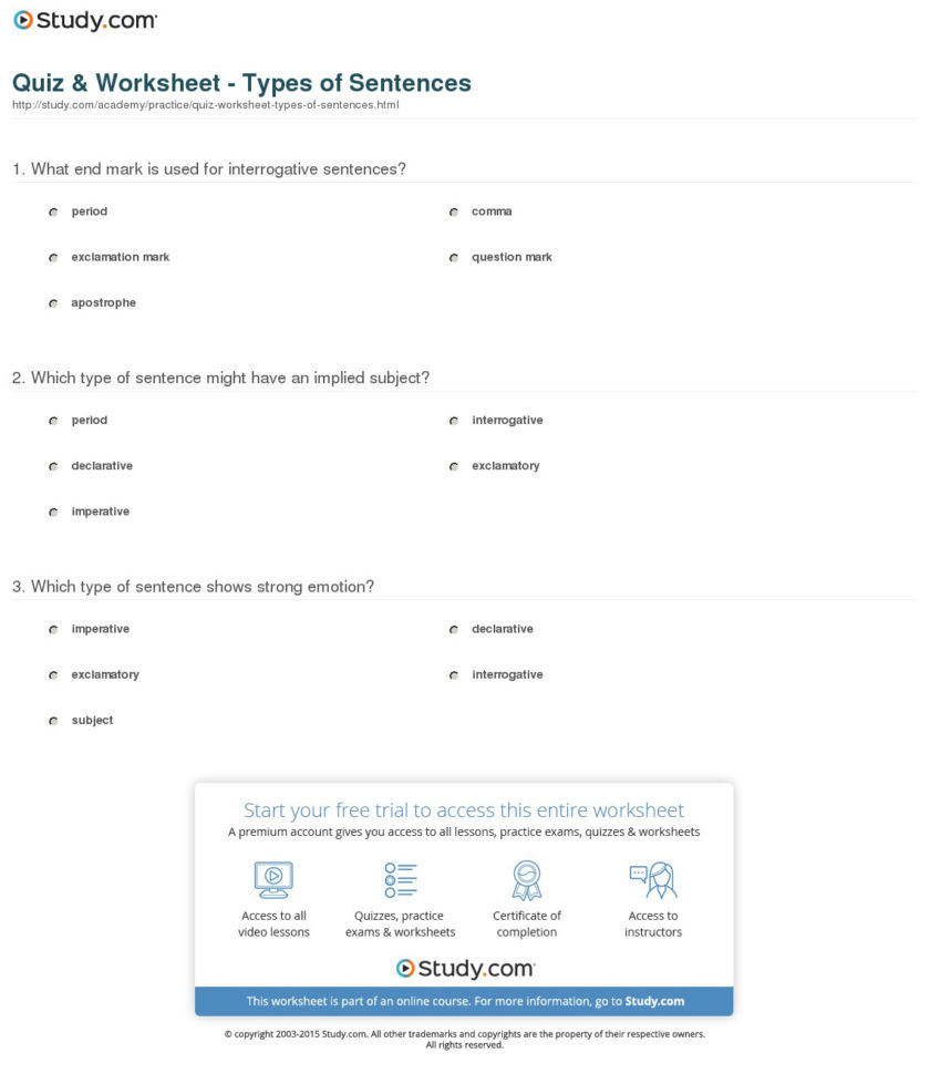 Quiz  Worksheet  Types Of Sentences  Study