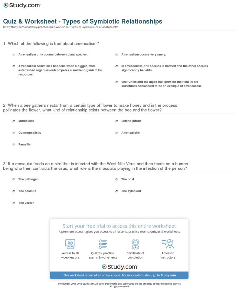 Quiz  Worksheet  Types Of Symbiotic Relationships  Study