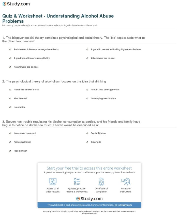 Effects Of Alcohol Worksheet — Db