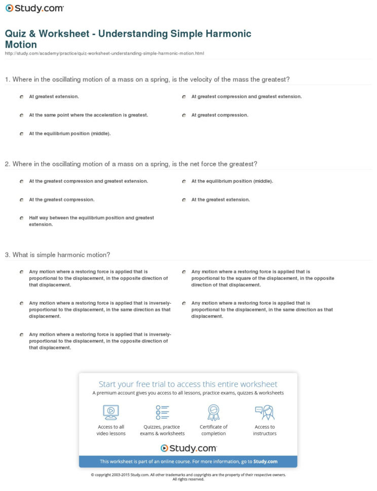 Quiz  Worksheet  Understanding Simple Harmonic Motion