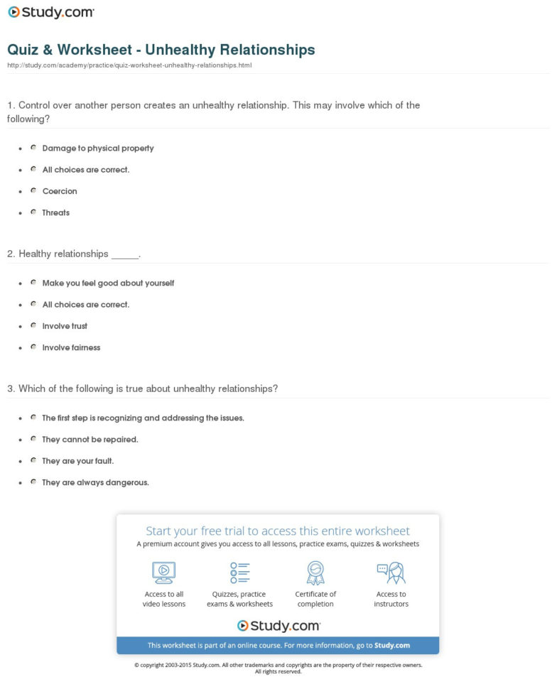 Quiz  Worksheet  Unhealthy Relationships  Study
