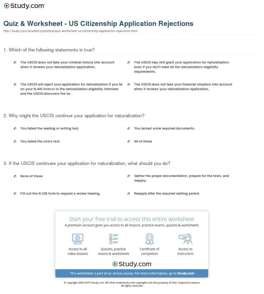 Quiz  Worksheet  Us Citizenship Application Rejections