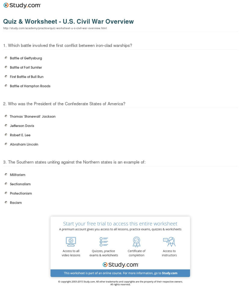Quiz  Worksheet  Us Civil R Overview  Study