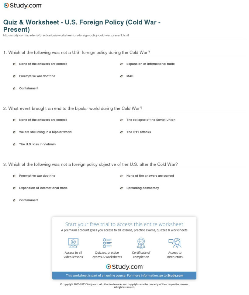 Quiz  Worksheet  Us Foreign Policy Cold R  Present