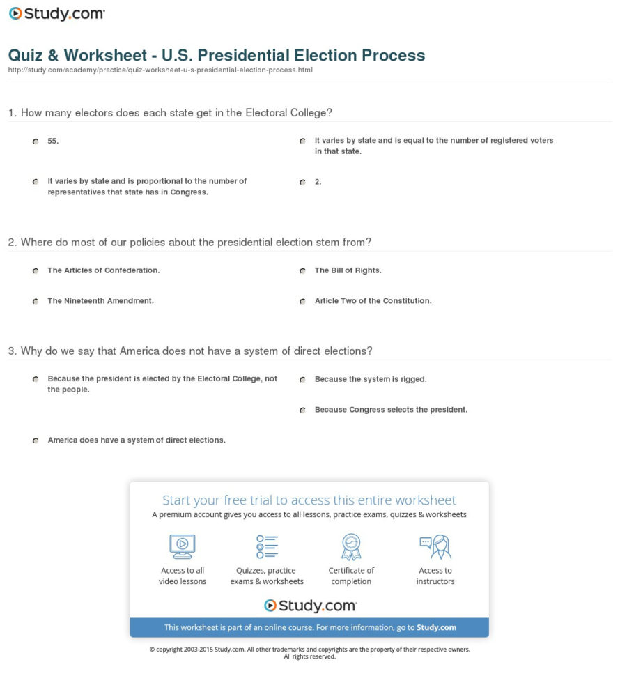 Quiz  Worksheet  Us Presidential Election   Study