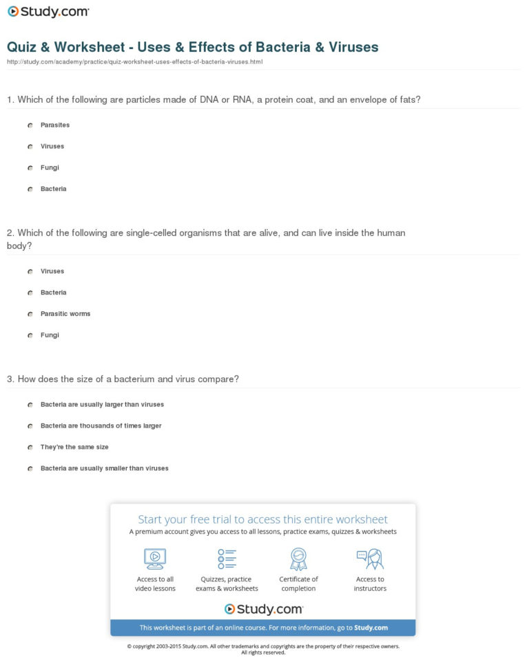 Quiz  Worksheet  Uses  Effects Of Bacteria  Viruses  Study