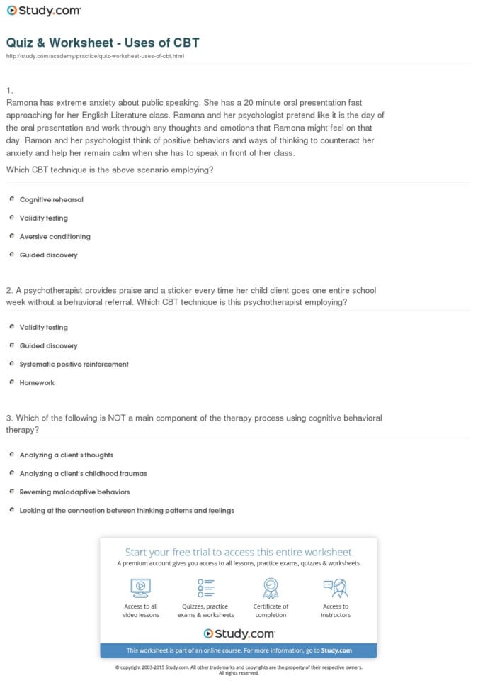 Quiz  Worksheet  Uses Of Cbt  Study