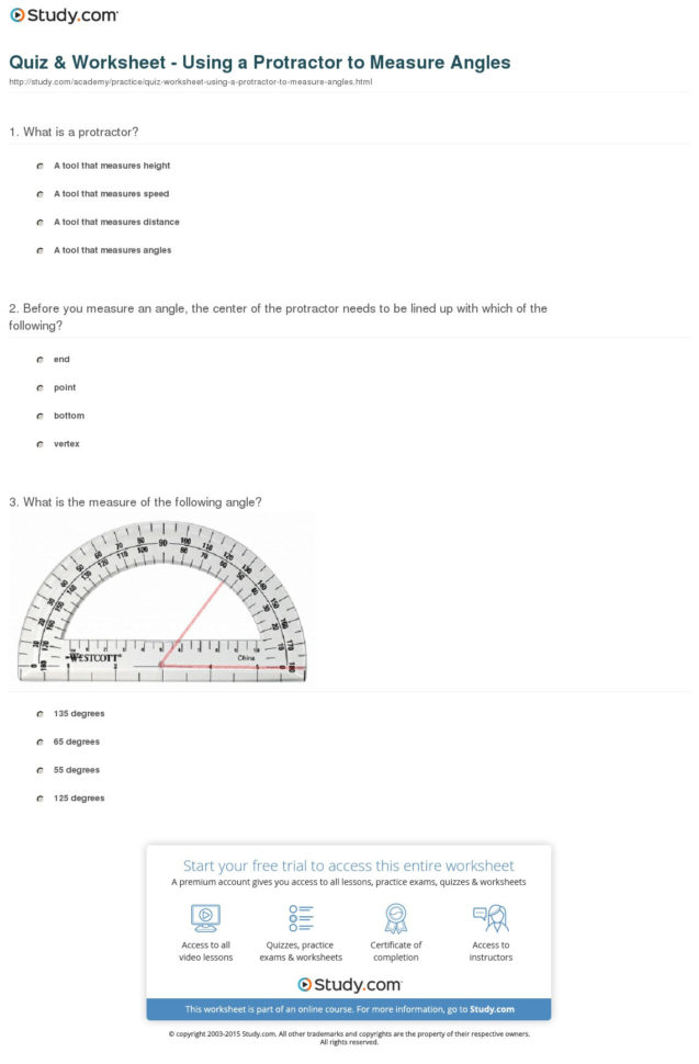 Quiz  Worksheet  Using A Protractor To Measure Angles