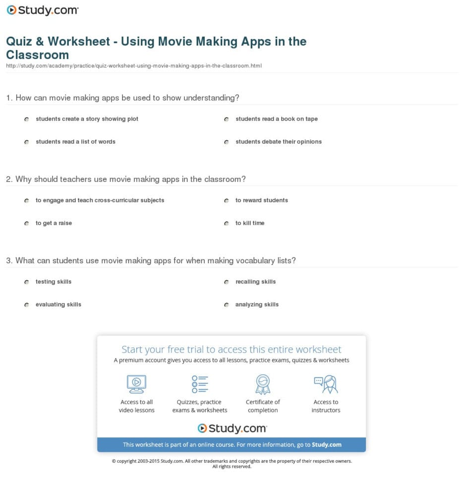 Quiz  Worksheet  Using Movie Making Apps In The Classroom