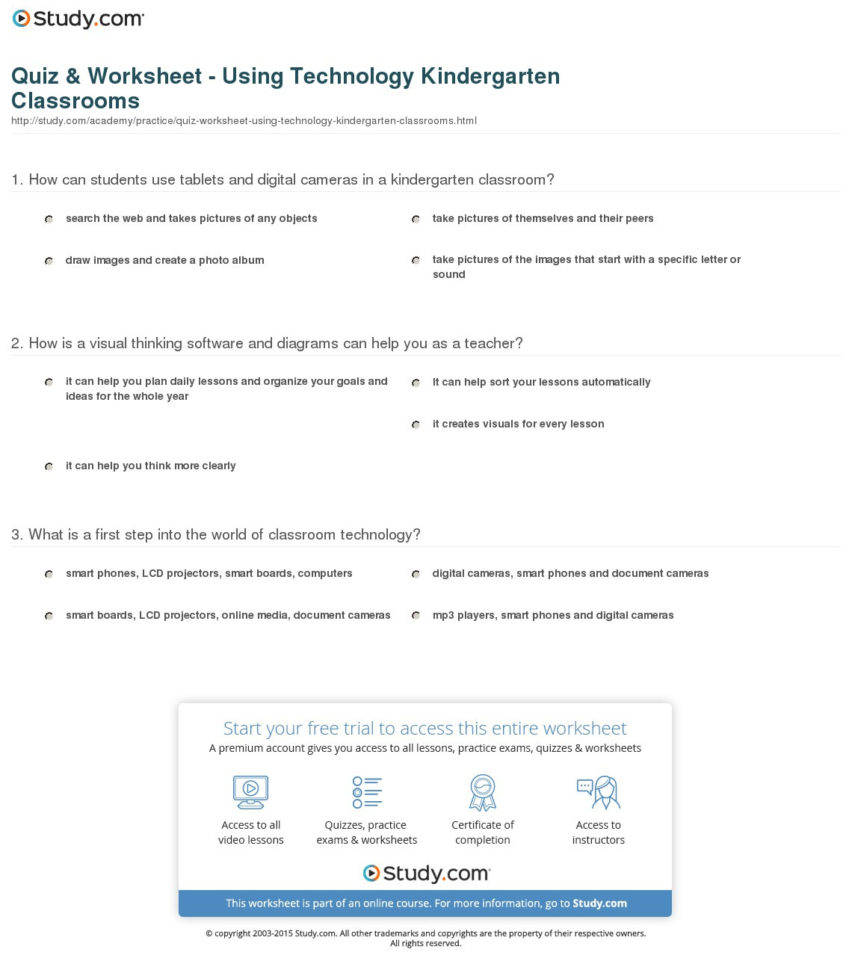 Quiz  Worksheet  Using Technology In Kindergarten