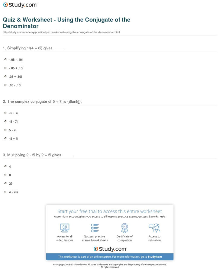 Rationalizing The Denominator Worksheet
