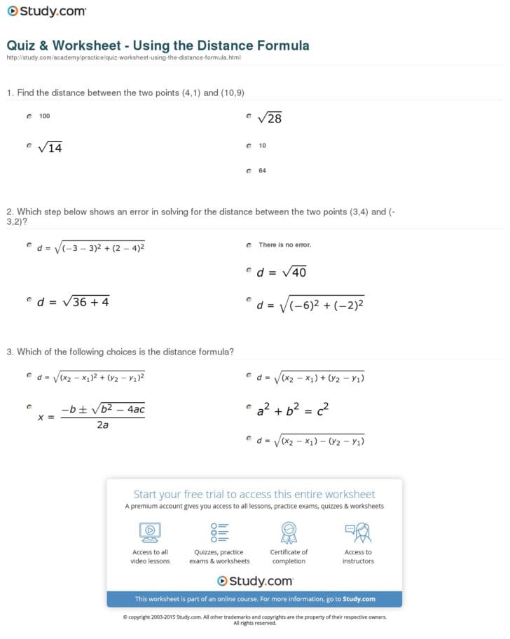 Midpoint And Distance Formula Worksheet