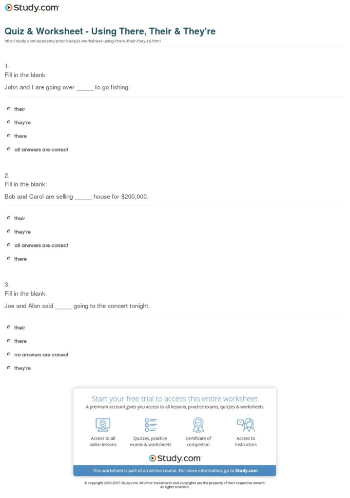 Quiz  Worksheet  Using There Their  They're  Study