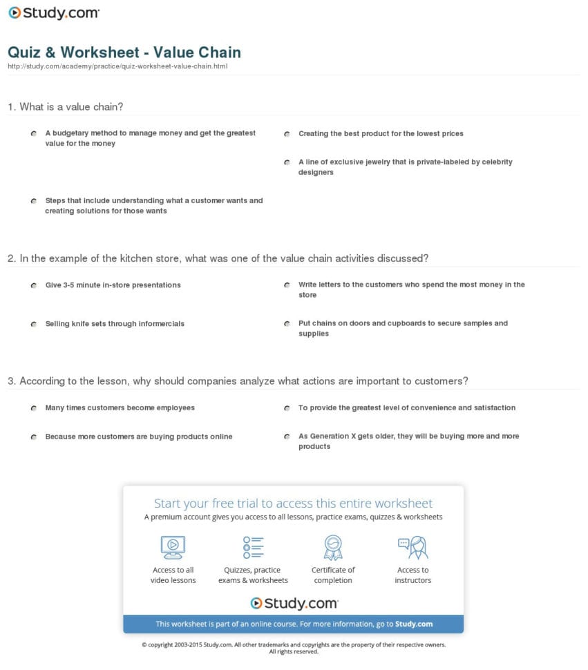 Quiz  Worksheet  Value Chain  Study
