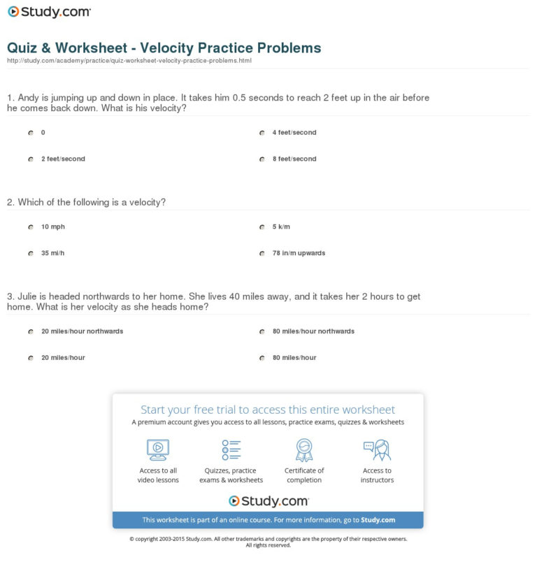 velocity problem solving worksheet