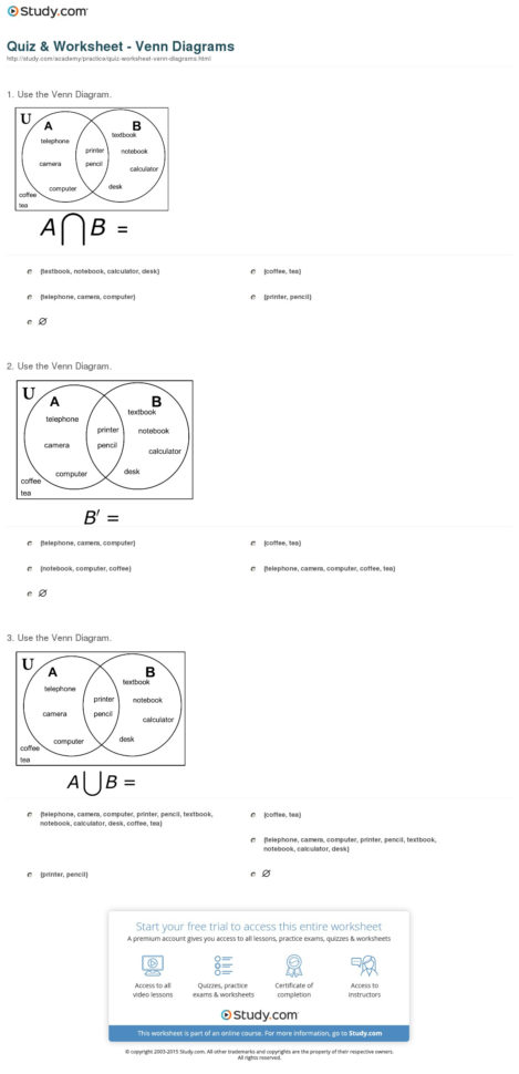 Quiz  Worksheet  Venn Diagrams  Study