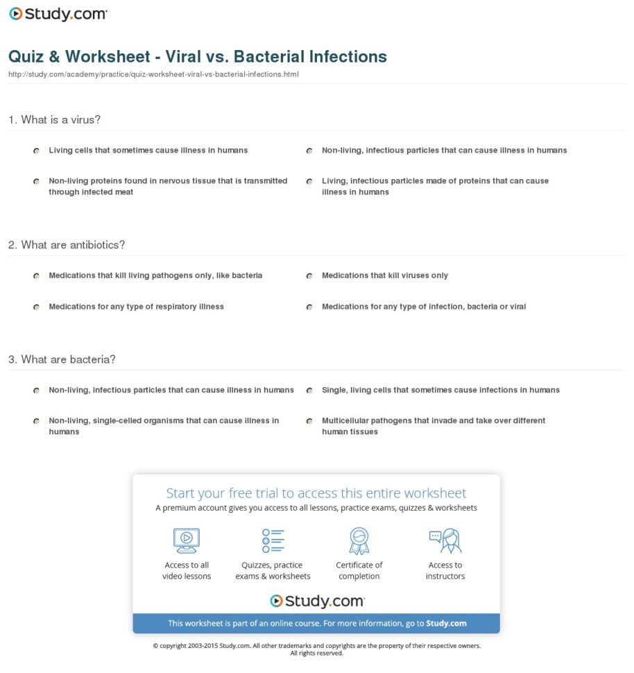 Quiz  Worksheet  Viral Vs Bacterial Infections  Study