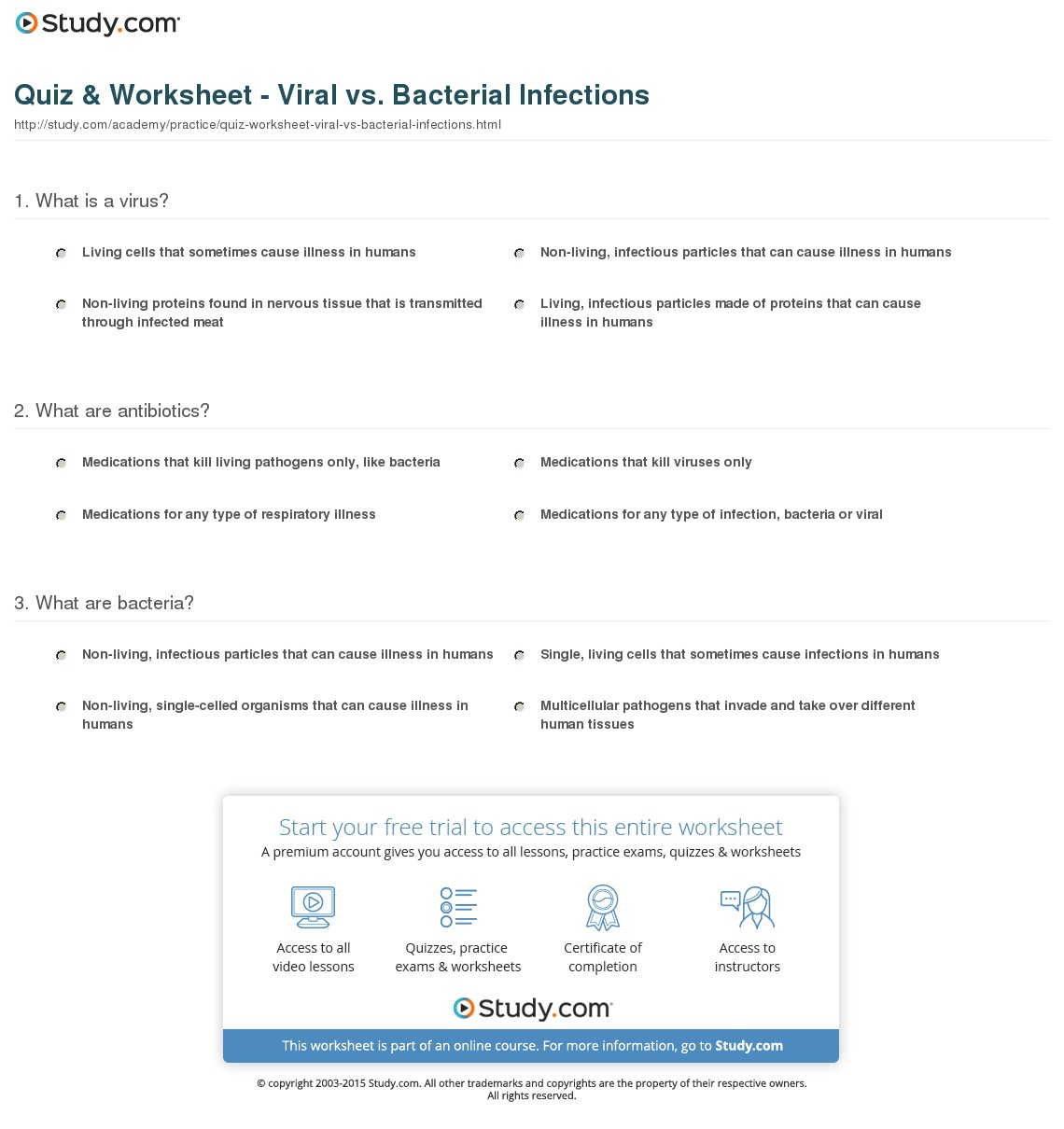 Quiz  Worksheet  Viral Vs Bacterial Infections  Study