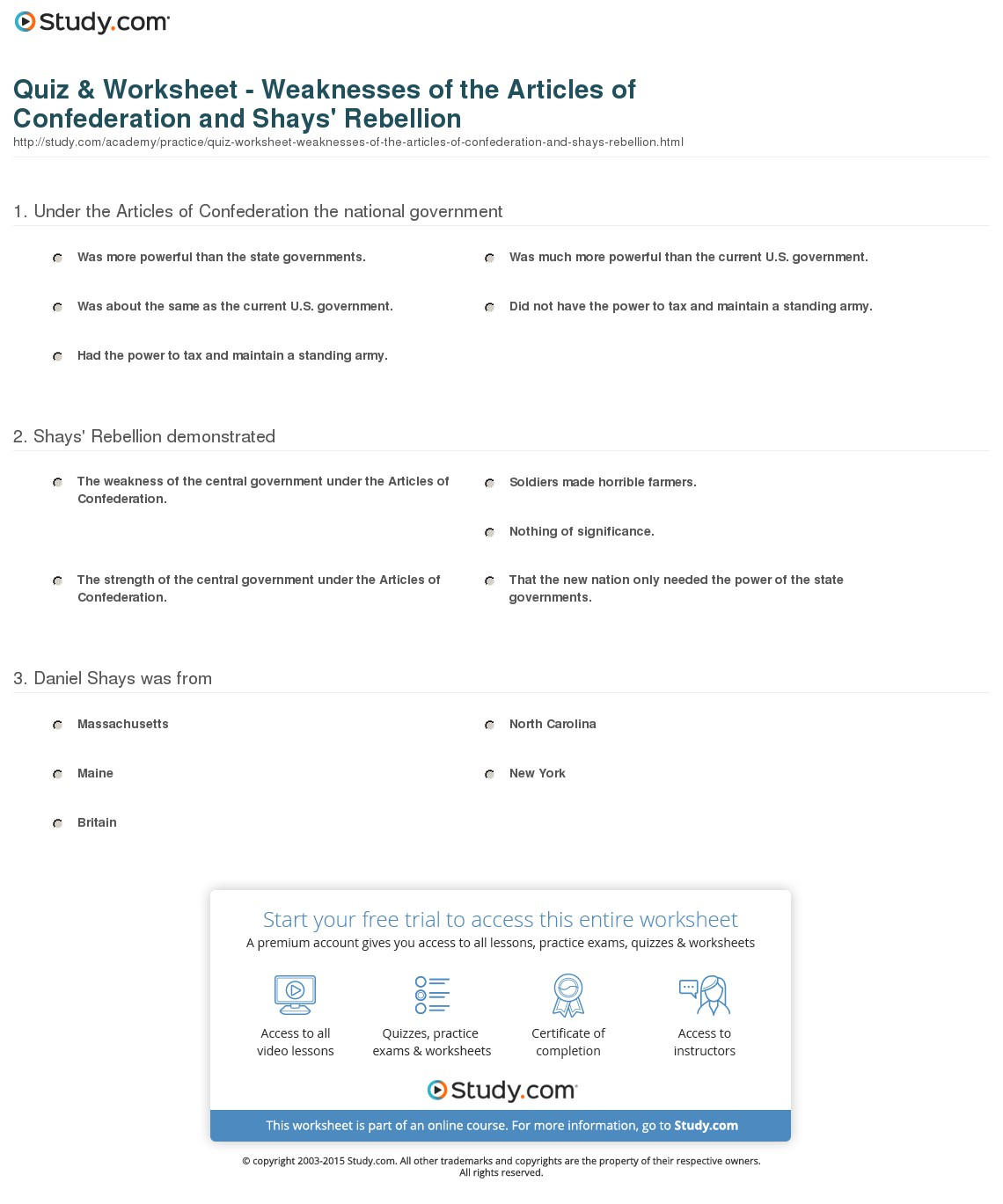 Weaknesses Of The Articles Of Confederation Worksheet — db-excel.com