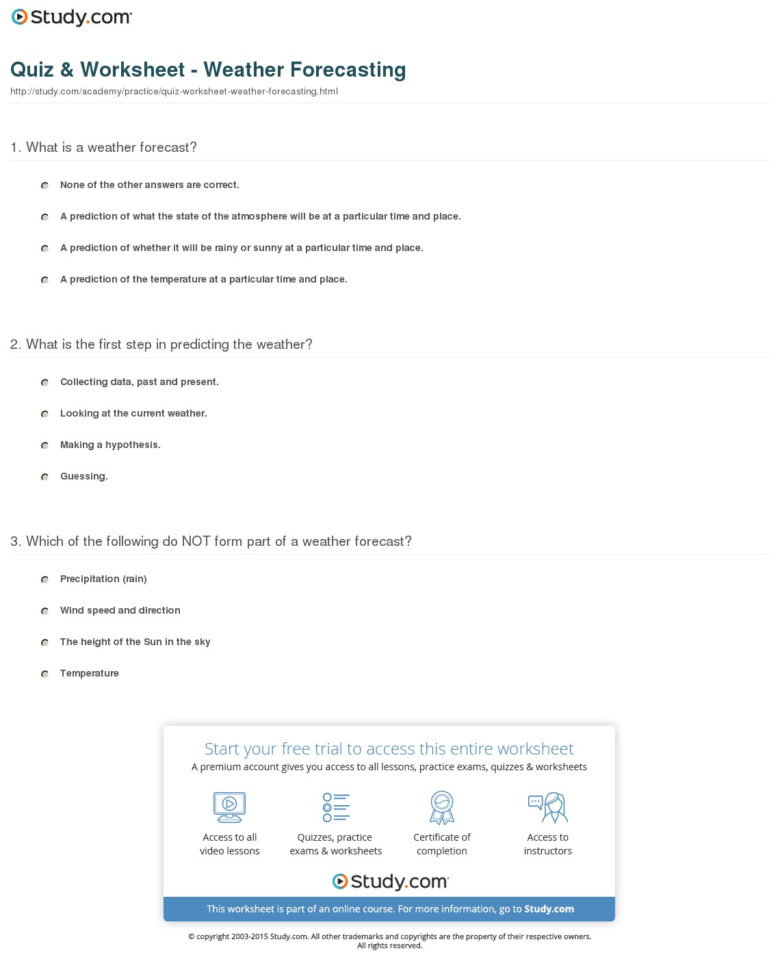 Quiz  Worksheet  Weather Forecasting  Study