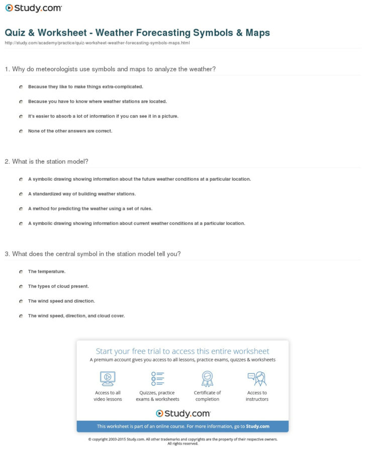 Forecasting Weather Map Worksheet 1 Answers