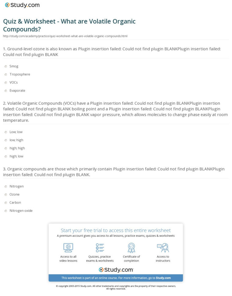 Quiz  Worksheet  What Are Volatile Organic Compounds