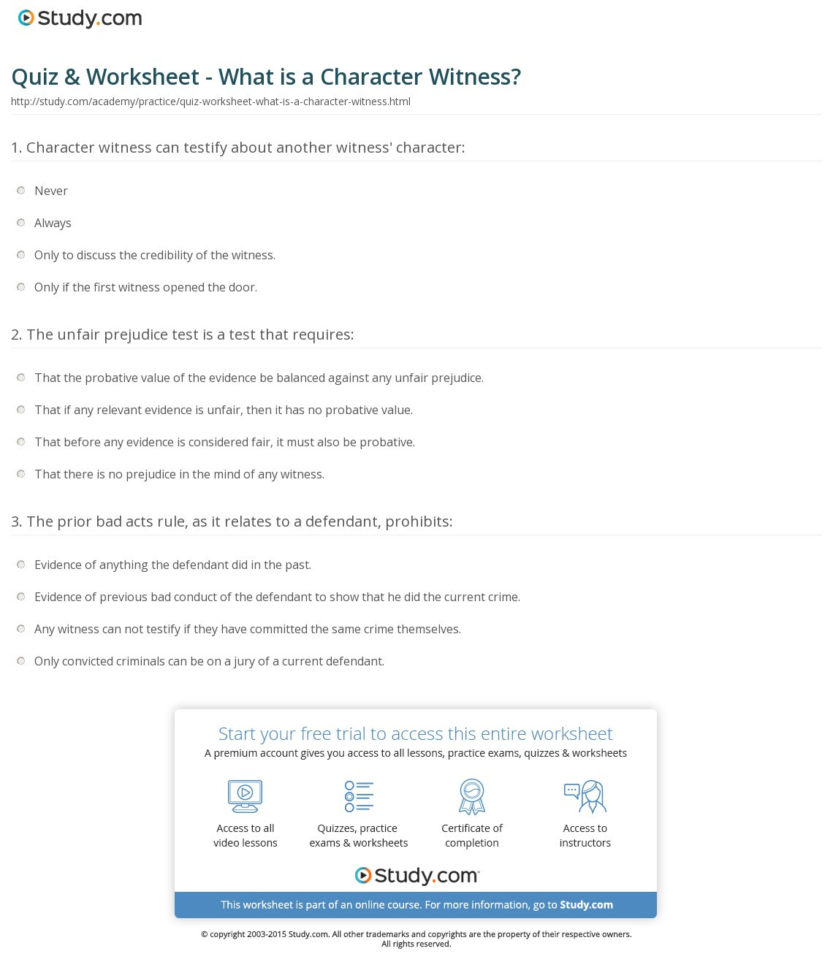 Quiz  Worksheet  What Is A Character Witness  Study