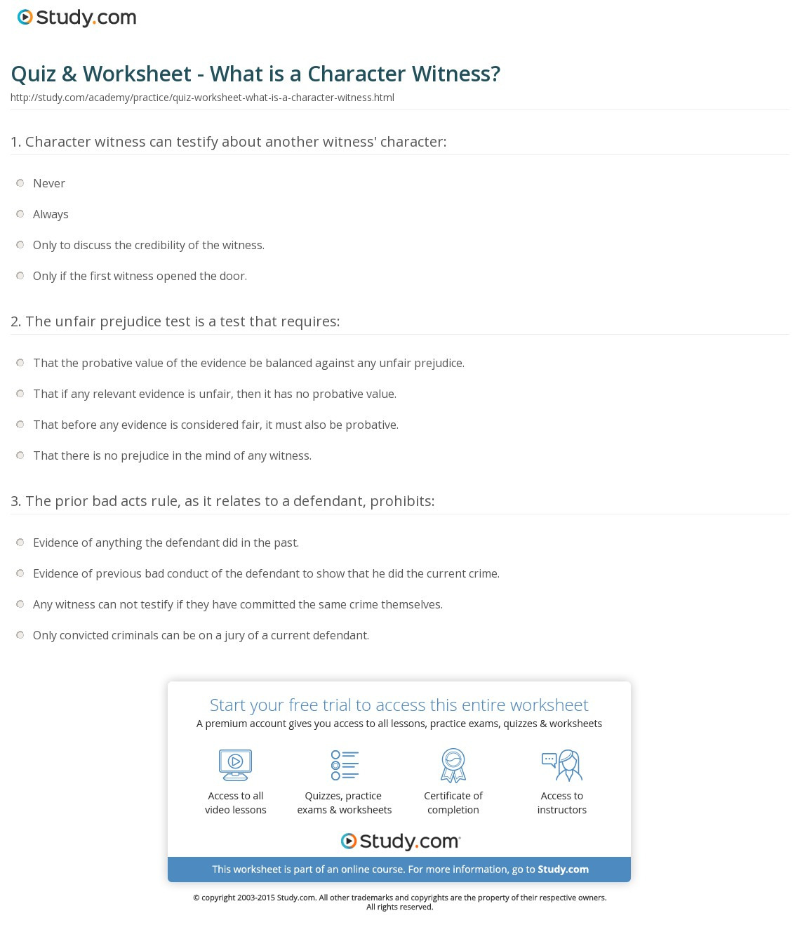 Quiz  Worksheet  What Is A Character Witness  Study