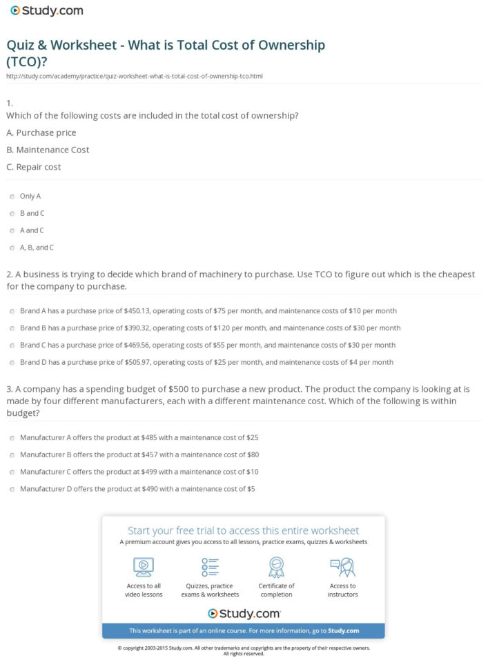 Quiz  Worksheet  What Is Total Cost Of Ownership Tco