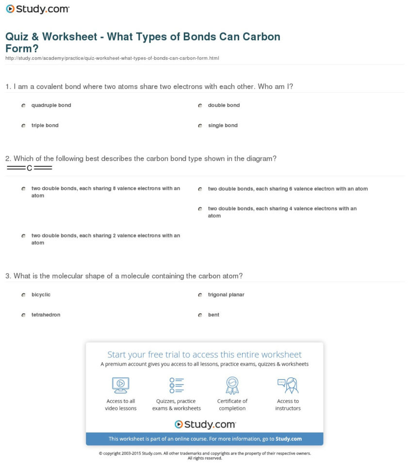 Quiz  Worksheet  What Types Of Bonds Can Carbon Form