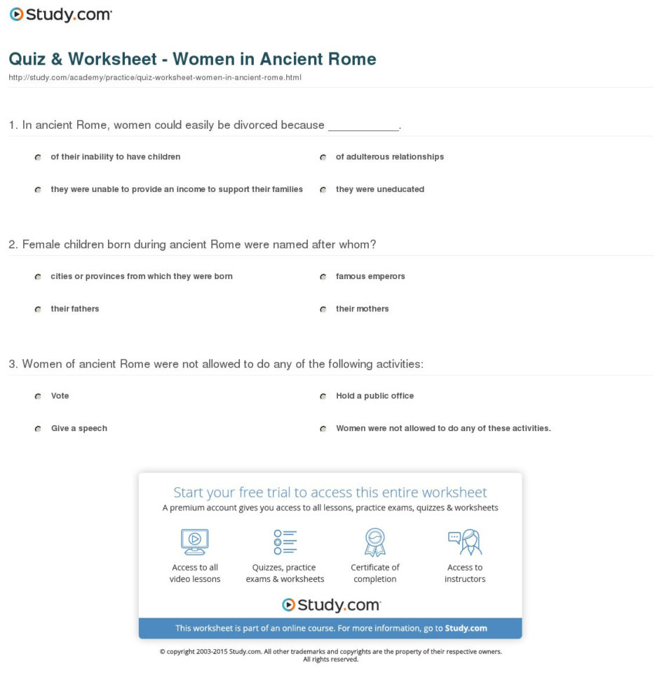 Quiz  Worksheet  Women In Ancient Rome  Study