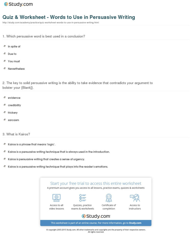 Quiz  Worksheet  Words To Use In Persuasive Writing