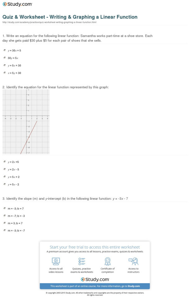 Quiz  Worksheet  Writing  Graphing A Linear Function  Study
