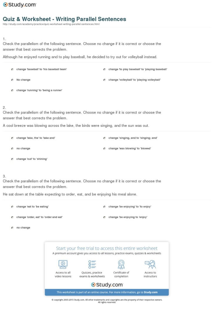 Grammar Practice Parallel Structure Worksheet Answers