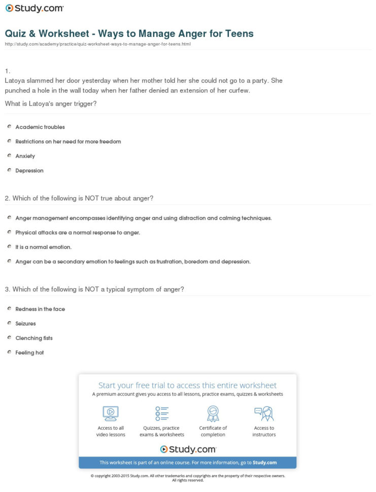 Quiz  Worksheet  Ys To Manage Anger For Teens  Study