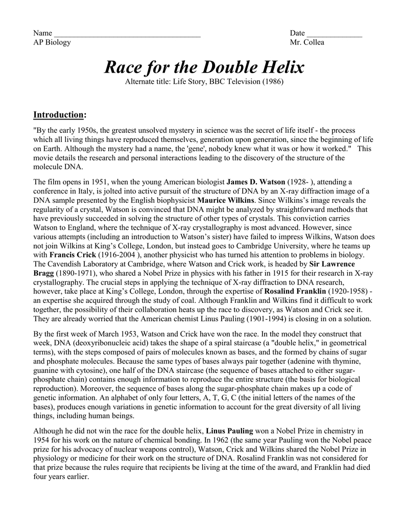 Race For The Double Helix Discussion Questions