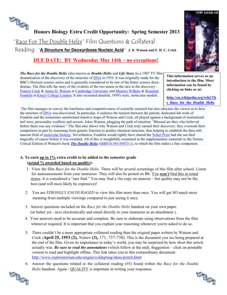 Race For The Double Helix” Film Questions  Collateral
