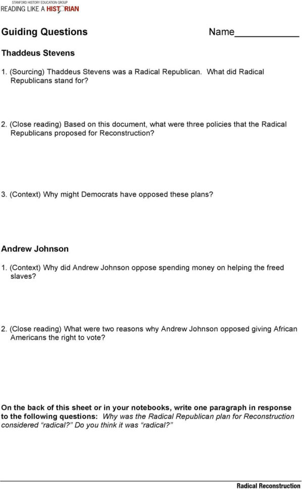 Radical Reconstruction Lesson Plan Central Historical